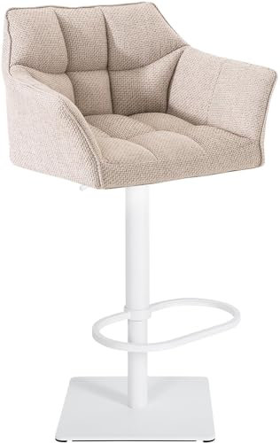 CLP Barhocker Damaso Stoffbezug I Gepolsterter Barstuhl höhenverstellbar und drehbar I Tresenstuhl mit Rückenlehne, Farbe:Elfenbein, Gestell Farbe:weiß