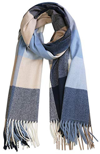 SOJOS Classic Plaid Tartan Scarf for Women Men Soft Scarves SC316 with Grey and Blue Plaid