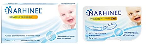 NARHINEL ASPIRATORE NASALE + 20 FLACONCINI DI SOLUZIONE FISIOLOGICA + 2 RICAMBI BAMBINI E NEONATI DA 0-2 ANNI