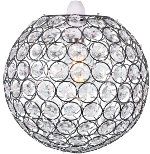 Klass Home Large 25cm Ball Shape Light Shade | Lamp Shade Chandeliers Ceiling Light | Acrylic Crystals with Chrome Finish Pendant Light Shade | Ceiling Light Shade for Living Room | Bedroom | Kitchen