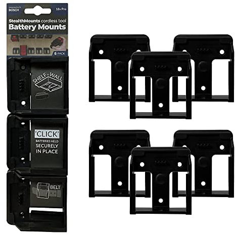 StealthMounts Akkuhalter für Bosch 18v | Kabellose Akkuhalterung für Bosch 18v Elektrowerkzeuge | 6er Pack | Schwarz Akku-Organizer für Bosch 18v