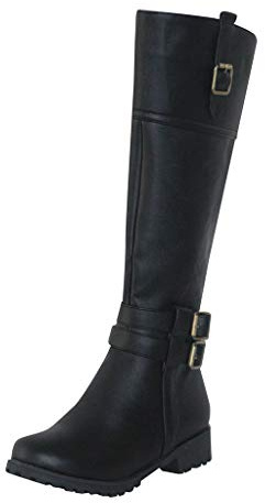 Stivali da Donna Alti sopra Ginocchio Lacci Tacco Stivali Donna Scarpe con Tacco Alto e Punta Tonda Moda Fibbia per Cintura Casual High-Tube (43,Nero)