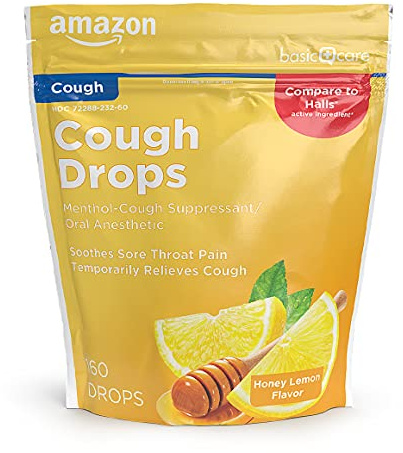 Amazon Basic Care Honey Lemon Menthol Cough Drops for Sore Throat, Soothing Relief, 160 Count (Previously SoundHealth)