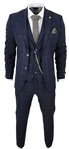 Men's 3 Piece Suit Wool Tweed Green Blue Brown Check 1920s Gatsby Formal Dress Suits