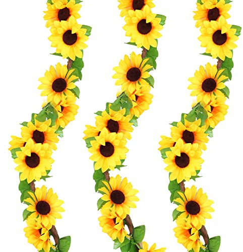 ZIOYA 3 Stück Künstliche Sonnenblumen Girlande Fake Girlande Reben Hängende Sonnenblumen kunstblumen Künstliche Kflanze Sonnenblume Deko für Garten,Party Indoor Outdoor Hochzeit(236CM)