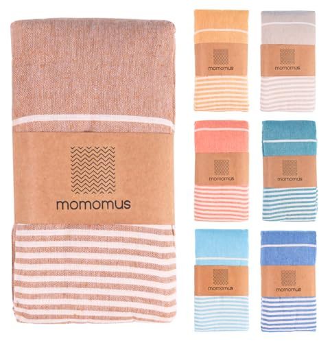 MOMOMUS Extra Large Turkish Beach Towel Style – 100% Cotton, Sand-Free Comfort | Oversized Beach Towel – Sandproof Beach Blanket – Big Beach Mat - Outdoor Picnic Blanket (Brown, 83x94 in)