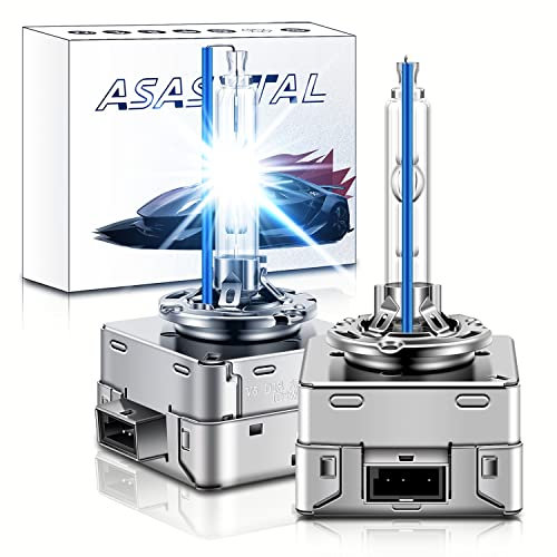 Asasytal D1S Lampadine Allo Xeno 35W 8000K, Blu Freddo +300% Ultra Luminoso Kit di Conversione Bi-HID Lampadina di Aggiornamento con Base in Metallo Resistente per il Retrofit, Set di 2
