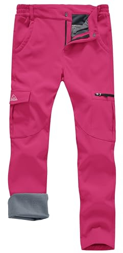 Rdruko Pantalon softshell imperméable pour femme avec doublure en polaire chaude pour la marche, la randonnée, le ski, le travail en plein air, rose rouge, M