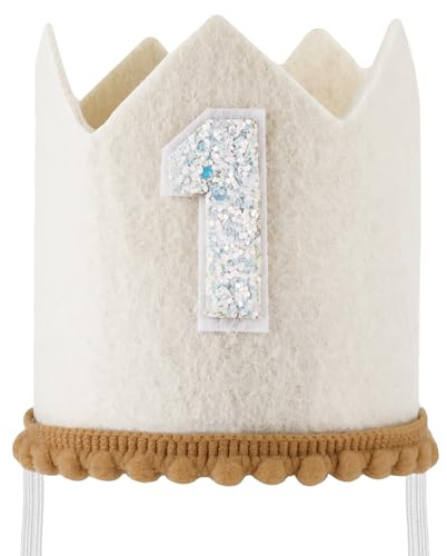 PEUTIER First Birthday Crown Hat for Baby, 1st Birthday Hat with Elastic Band, Concise Cute Birthday Hat Decorations Baby 1st Birthday Party Supplies for Boys Girls (White), 9.5x9cm