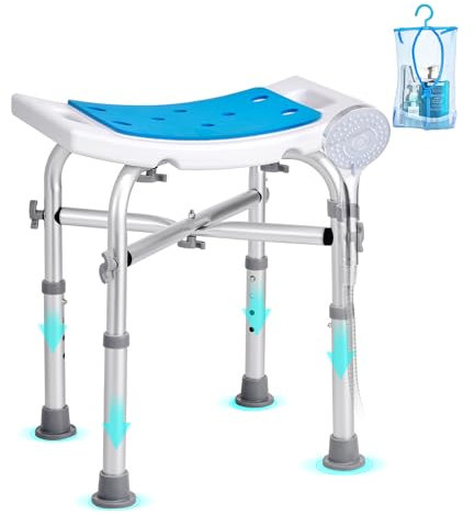 VEVOR Duschhocker Duschstuhl 405–480 mm Höhenverstellbar, Badhocker Badsitz 226,8 kg Tragfähigkeit, Stabiler Duschhocker Duschhilfe Badewannen Aluminiumlegierung-Rahmen, Duschsitz Badhocker Blau