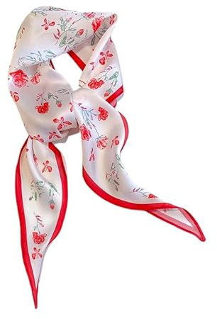 GIMIRO satinscarf 120 cm x 36 cm romb färgglada halsdukar blommig band modetillbehör för hattar, kavajer, blusar, klänningar, kjolar, midjeband, band, Röd ros, 120cm x 36cm