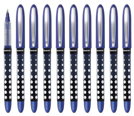 Westcott Roller PULSAR bleu 10 pièces | Pack économique Stylo roller encre bleue | Trait précis de 0,5 mm, indicateur de niveau transparent, technologie capillaire | E-730617 00