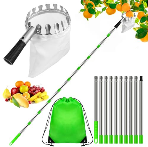 Dreamtop 4M Apple Picker with Telescopic Handle Fruit Picker Tool Long Reach Fruit Picker with Pole and Storage Bag Fruit Grabber Easy to Assemble Tree Picker for Orange Cherry Etc