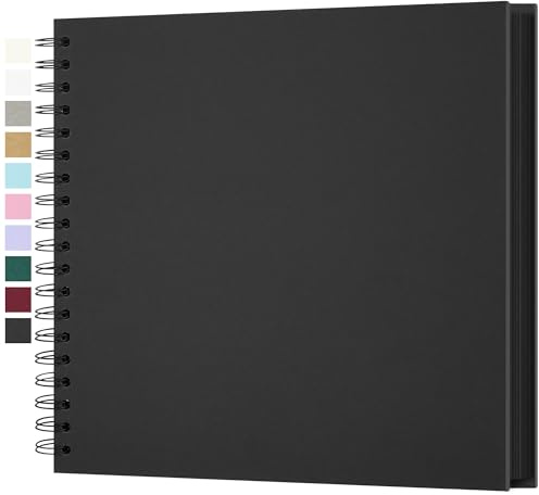 Yopih DIY Scrapbook Album 25.5x25.5 cm Hardcover Kraft Paper Scrap Book with 50 Sheets Memory Book for Family and Wedding Photography, Black