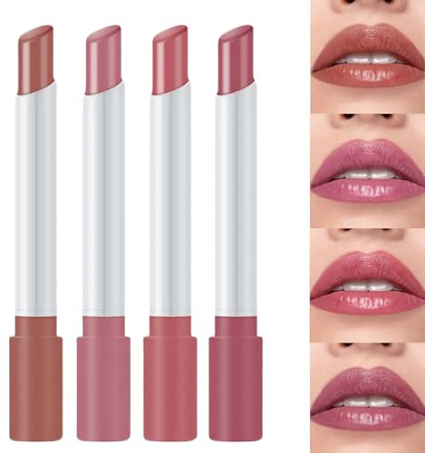 4pcs Plumping Lipstick and Gloss Set - Tinted Balm, Nude Colors for Women, Long-Lasting, Waterproof, High-Pigmented Makeup