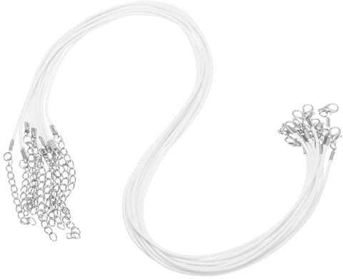 QUARKZMAN 10 Piezas de Cordón de Collar Encerado de 20 Pulgadas, Cordón de Collar a Granel con Broche de 1.5mm de Cordón de Cuero Encerado para Hacer Joyas Pulsera Colgante DIY, Blanco