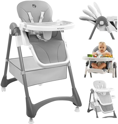 TULANO Morsel 30 Chaise Haute Bébé Évolutive | Réglable en Hauteur | Dossier Inclinable | Harnais 5 Points | Repose-Pieds | Plateau Amovible | Pliable et Facile à Nettoyer