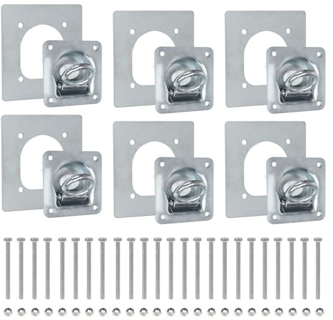 EXLECO 6Pcs Anillas de Amarre con Contraplaca y Tornillos 800daN Anillo de Cuerda de Remolque Ojales de Amarre Galvanizados Empotradas para Remolques Anillo de Sujeción Tráiler Accesorio para Remolque