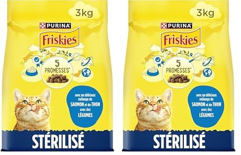 FRISKIES Chats Stérilisés Au Saumon et aux Légumes - 3 KG - Croquettes pour Chat Adulte (Lot de 2)