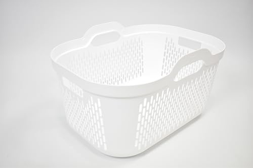 Addis Signature 45L Laundry Basket with Built-In Handles, Large Plastic Washing Basket for Clothes & Family Laundry, Ventilated, Durable UK Made, White