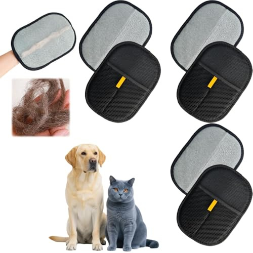 SDXCJY Guanti per la Rimozione dei Peli degli Animali Domestici, 3 Pezzi Guanti per Toelettatura Animali Domestici Doppio Lato, Rimuovi Peli Riutilizzabile per Gatti e Cani, Per Tappeti Letti Divani