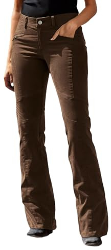 Flamingals Bootcut Mid Waist Solid Seam Front Pants with Pocket for Women Brown XL