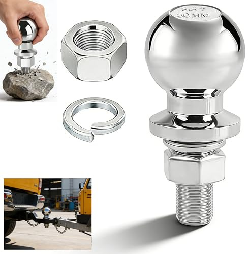 AEMCHDM släpvagnskopplingskugla 50 mm, 3,5 t dragkraft, sfärisk kopplingssfära av varmsmidat stål, 22 mm bult, förkromad, för traktor, ATV, släpvagn & gräsklippare