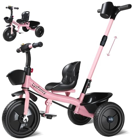 Lyefancy Kids Tricycle Age 1-4, Kids Trike with Push Handle, Toddler Tricycle with Baskets, 3 Wheel Bike Children Riding on Toys,Gifts for Boys Girls(pink)