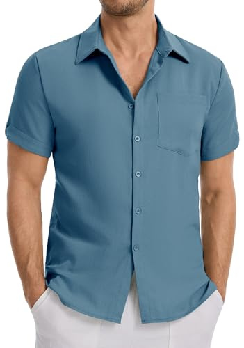 LVCBL Chemise Homme Manches Courtes Chemisette Légère Chemise Décontractée Été Confortable