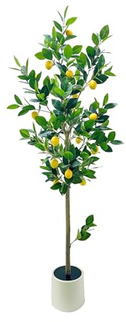 150 cm realistiskt stort konstgjort citronträd, inomhus, konstgjort träd med kruka, realistisk citron, flergren och lövverk, underhållsfri, dekorativ växt för vardagsrum, kontor, balkong