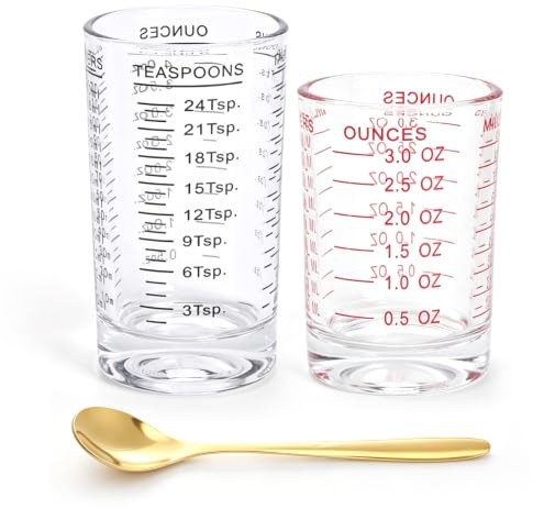 Juego de 2 tazas medidoras de cristal de 90 ml y 120 ml, tamaño pequeño, para cocina, bar, fiesta, cóctel, tequila, vodka