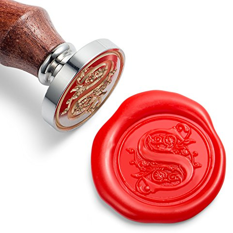 Mceal Wax Seal Stamp, Large Seal 1 1/5(30mm) Dia, Silver Brass Head with Wooden Handle, Regal Letter A to Z Series (Letter S)