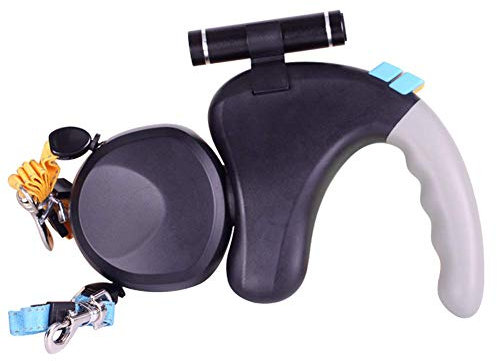 Ausziehbare Hundeleine, Doppelleine für 2 Hunde, bequemer Schaumstoffgriff, automatische Hundeleine, für große und mittelgroße Hunde, Schwarz