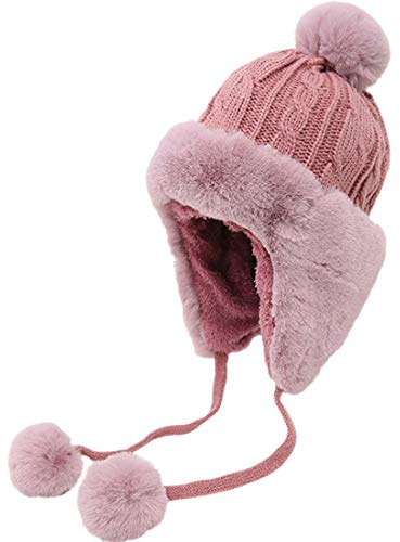 Yixda Bonnet d'hiver chaud pour femme avec oreilles - Rose - Taille Unique