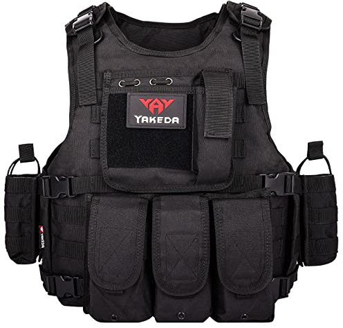 YAKEDA Outdoor Tactical Airsoft Vest Adjustable Fit Adult (US, Alpha, One Size, Regular, Regular, Black)