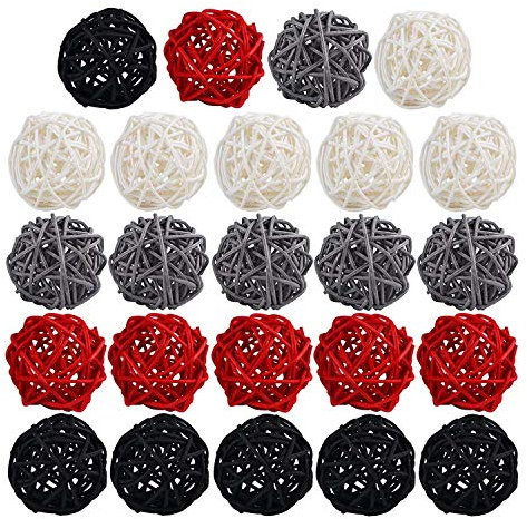 Wanjorlay Boules de Rotin de 2 Pouces DéCoratives pour la DéCoration IntéRieure Bricolage Ornement de Remplissage DéCoration de Table de Mariage (Noir, Gris, Rouge, Blanc)