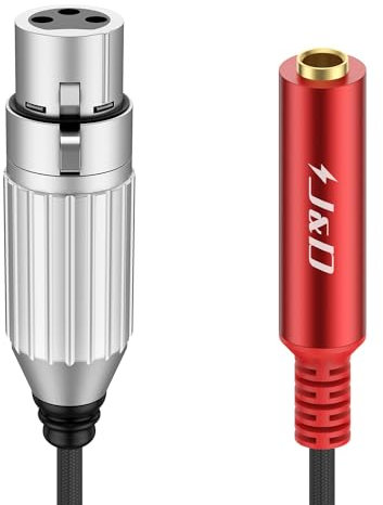 J&D Adaptador de Audio Estéreo XLR Hembra Balanceado a 1/4 de pulgada Hembra, Cable Convertidor XLR de 3 Pines a TRS de 6,35 mm con Trenzado de Nailon, 1 pie / 30 cm, Rojo