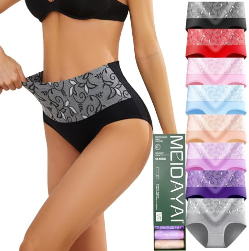 MEIDAYAI Womens Underwear Cotton Tummy Control High Waisted Underwear Soft Breathable Full Coverage Panties Multipack