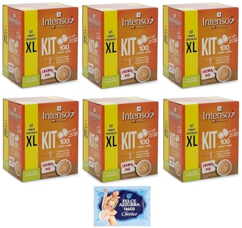 Intenso Caffè in Cialde KIT XL Crema Più Lot de 6 dosettes de café + cuillère en bois + gobelets en carton + sachet de sucre + 1 sachet de talc Felce Azzurra 100 g
