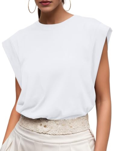 GRECERELLE Womens Cotton T Shirts | Cap Sleeves Loose Fit Basic Ladies Tops for Casual Comfort Soft Crew Neck Summer Tees