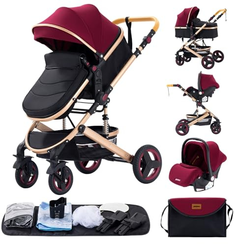 GLOKID Passeggini 3 in 1 cittadini passeggini combinati passeggino triciclo Baby Walker Passeggino Alto Paesaggio Passeggini pieghevoli Trolley Baby Carrozzina per 0-36 (530 Rosso)