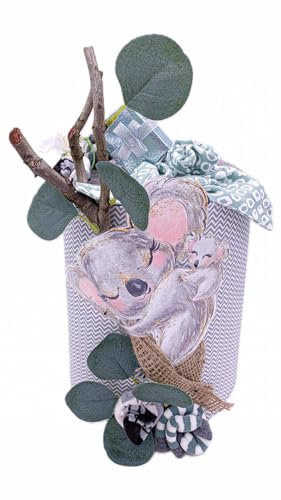 Windeltorte neutral grau grün mit Koala Motiv I Neugeborenen Geschenk zur Baby Shower Party und Taufe I verpackt in Tortenbox mit Geschenkkarte
