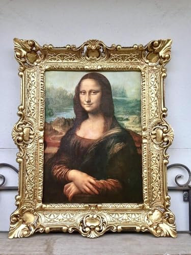 Generisk väggmålning bild med ram guld porträtt målning Mona Lisa Leonardo Da Vinci La Gioconda 56 x 46 cm konsttryck i barockram renässans MONA LISA