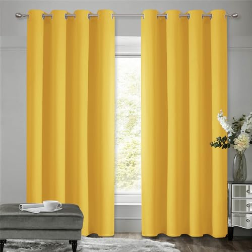 VEHEDE Tende oscuranti per camera da letto, lunghezza 200 cm, isolamento termico, protezione della privacy, in soggiorno, con occhiello scorrevole, 200 x 140 cm (altezza x larghezza), colore giallo