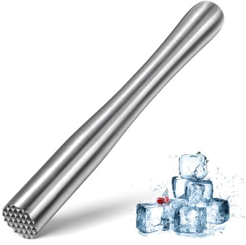 Giantree Stainless Steel Cocktail Muddler, Professional Drink Muddler Fruit Ice Crusher Bar Stick Mojito Muddler Old Fashioned Cocktail Muddler for Mint Fruit Based Drink Bartender Tool