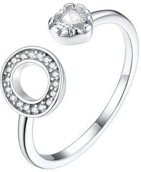 Suplight Anillos con Letra O Anillos Inicial O Anillos de Plata de Corazon Anillos Circonitas Mujer Anillos Ajustables Mujer Plata