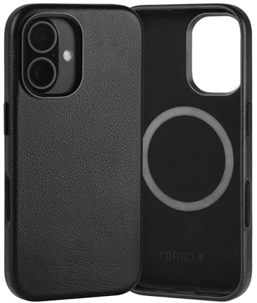 TORRO Case Compatible with iPhone 16 – Premium Leather MagSafe Compatible, Slim Bumper Case (Black)