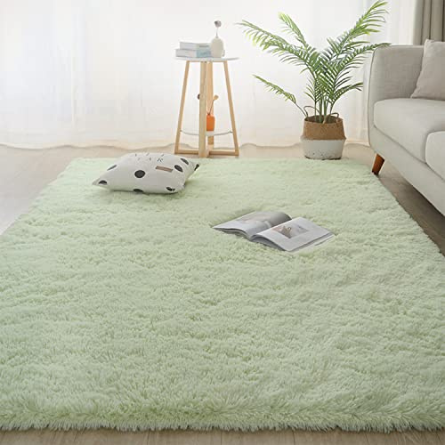 Jyswx Tapis Shaggy à Poils Longs - Doux, Antidérapant et Lavable - Grand Tapis Moderne pour Salon/Chambre à Coucher, Imitation Fourrure, Couleur : Vert, Taille : 140 x 200 cm