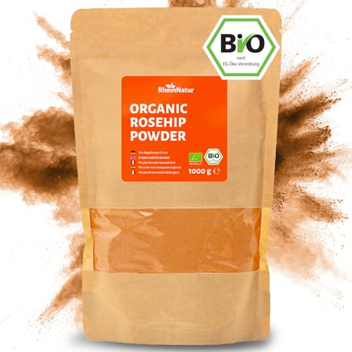 RheinNatur Bio Nypon pulver 1 kg – 100 % organisk nypon mald – rik på vitaminer, mineraler och antioxidanter – perfekt för smoothies, te, müsli och mer – 1 000 g påse