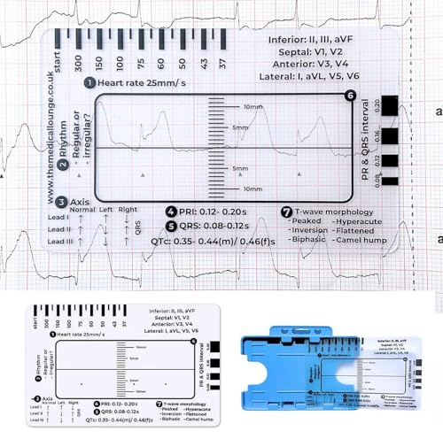Règle ECG 7 étapes, règle en plastique ECG, outil de mesure de carte ECG, outil de mesure de poche 8,6 cm x 5,4 cm, pour étudiants, ambulanciers, infirmières et médecins
